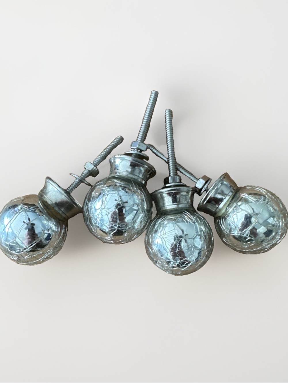 LOT 4 SILVER CRACKED GLASS CABINET DRAWER HANDLE PULLS 1.5” Diameter 3.5” Long